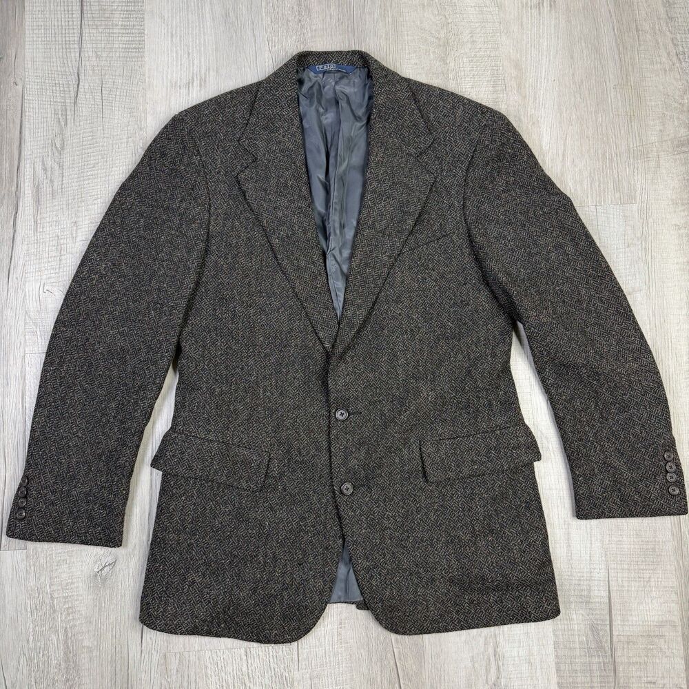 Vintage Polo Ralph Lauren Tweed Wool Blazer 40 R Made In USA Rare 90s Preppy N